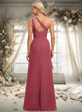 Monserrat A-line One Shoulder Floor-Length Chiffon Bridesmaid Dress With Ruffle STKP0025824