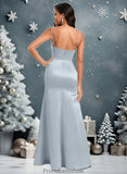 Tanya Trumpet/Mermaid Off the Shoulder Square Floor-Length Satin Prom Dresses With Ruffle STKP0025883