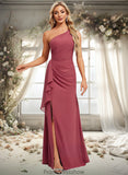 Monserrat A-line One Shoulder Floor-Length Chiffon Bridesmaid Dress With Ruffle STKP0025824