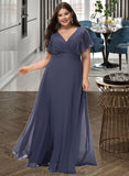 Jazmin A-Line V-neck Floor-Length Bridesmaid Dress STKP0012770