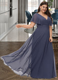 Jazmin A-Line V-neck Floor-Length Bridesmaid Dress STKP0012770