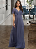 Jazmin A-Line V-neck Floor-Length Bridesmaid Dress STKP0012770