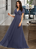 Jazmin A-Line V-neck Floor-Length Bridesmaid Dress STKP0012770