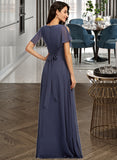 Jazmin A-Line V-neck Floor-Length Bridesmaid Dress STKP0012770