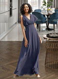 Jazmin A-Line V-neck Floor-Length Bridesmaid Dress STKP0012770