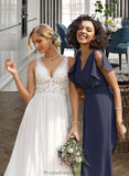 Jazmin A-Line V-neck Floor-Length Bridesmaid Dress STKP0012770