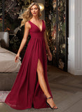 Lillianna A-Line V-neck Floor-Length Bridesmaid Dress With Split Front STKP0012771