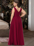 Lillianna A-Line V-neck Floor-Length Bridesmaid Dress With Split Front STKP0012771