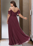 Esther A-Line V-neck Floor-Length Bridesmaid Dress With Ruffle Split Front STKP0012772