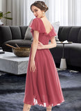 Lucile A-Line V-neck Asymmetrical Bridesmaid Dress With Ruffle STKP0012775