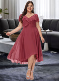 Lucile A-Line V-neck Asymmetrical Bridesmaid Dress With Ruffle STKP0012775