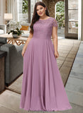 Serenity A-Line Scoop Neck Floor-Length Chiffon Lace Bridesmaid Dress With Pockets STKP0012776