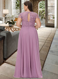 Serenity A-Line Scoop Neck Floor-Length Chiffon Lace Bridesmaid Dress With Pockets STKP0012776