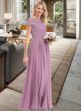 Serenity A-Line Scoop Neck Floor-Length Chiffon Lace Bridesmaid Dress With Pockets STKP0012776