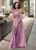 Serenity A-Line Scoop Neck Floor-Length Chiffon Lace Bridesmaid Dress With Pockets STKP0012776