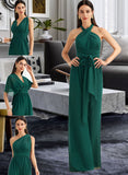 Alia Jumpsuit/Pantsuit One-Shoulder Halter V-neck High Neck Floor-Length Bridesmaid Dress With Ruffle STKP0012777