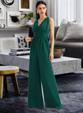 Alia Jumpsuit/Pantsuit One-Shoulder Halter V-neck High Neck Floor-Length Bridesmaid Dress With Ruffle STKP0012777