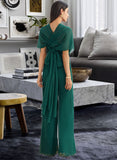 Alia Jumpsuit/Pantsuit One-Shoulder Halter V-neck High Neck Floor-Length Bridesmaid Dress With Ruffle STKP0012777