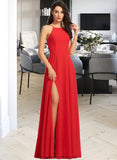 London A-Line Scoop Neck Floor-Length Bridesmaid Dress STKP0012779