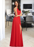 London A-Line Scoop Neck Floor-Length Bridesmaid Dress STKP0012779