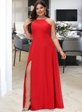 London A-Line Scoop Neck Floor-Length Bridesmaid Dress STKP0012779