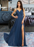 Skye A-Line V-neck Floor-Length Bridesmaid Dress With Split Front STKP0012780