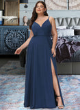 Skye A-Line V-neck Floor-Length Bridesmaid Dress With Split Front STKP0012780