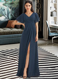 Caitlin A-Line V-neck Floor-Length Bridesmaid Dress With Split Front STKP0012781