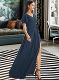 Caitlin A-Line V-neck Floor-Length Bridesmaid Dress With Split Front STKP0012781