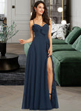 Lola A-Line V-neck Floor-Length Bridesmaid Dress With Split Front STKP0012782