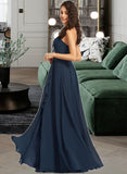 Lola A-Line V-neck Floor-Length Bridesmaid Dress With Split Front STKP0012782