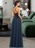 Lola A-Line V-neck Floor-Length Bridesmaid Dress With Split Front STKP0012782