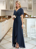 Denisse A-Line V-neck Asymmetrical Chiffon Bridesmaid Dress With Bow(s) STKP0012783