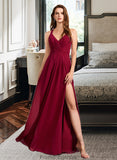 Penelope A-Line V-neck Floor-Length Bridesmaid Dress STKP0012785