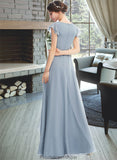 Janelle A-Line V-neck Floor-Length Bridesmaid Dress With Ruffle Split Front STKP0012787