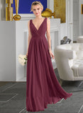 Lila A-Line V-neck Floor-Length Chiffon Bridesmaid Dress With Ruffle STKP0012789