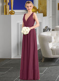 Lila A-Line V-neck Floor-Length Chiffon Bridesmaid Dress With Ruffle STKP0012789