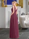 Lila A-Line V-neck Floor-Length Chiffon Bridesmaid Dress With Ruffle STKP0012789