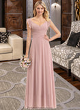 Alondra Empire V-Neck Floor-Length Chiffon Bridesmaid Dress With Cascading Ruffles STKP0012790