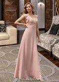 Alondra Empire V-Neck Floor-Length Chiffon Bridesmaid Dress With Cascading Ruffles STKP0012790