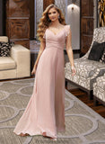 Alondra Empire V-Neck Floor-Length Chiffon Bridesmaid Dress With Cascading Ruffles STKP0012790