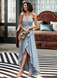 Tina A-Line V-neck Asymmetrical Bridesmaid Dress STKP0012794