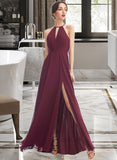 Mallory A-Line Halter Floor-Length Bridesmaid Dress With Split Front STKP0012798