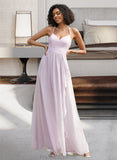 Angelica A-Line V-neck Asymmetrical Bridesmaid Dress With Ruffle Split Front STKP0012799