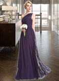 Kathleen A-line One Shoulder Floor-Length Chiffon Bridesmaid Dress With Ruffle STKP0012803