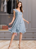 Elyse A-Line V-neck Knee-Length Bridesmaid Dress With Ruffle STKP0012812