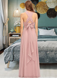 Eileen A-Line One-Shoulder Halter V-neck Floor-Length Chiffon Bridesmaid Dress With Ruffle STKP0012813