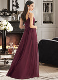 Amira A-Line V-neck Floor-Length Bridesmaid Dress With Ruffle Split Front STKP0012815