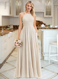 Kiersten A-Line Scoop Neck Floor-Length Chiffon Lace Bridesmaid Dress With Pockets STKP0012817