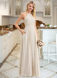 Kiersten A-Line Scoop Neck Floor-Length Chiffon Lace Bridesmaid Dress With Pockets STKP0012817